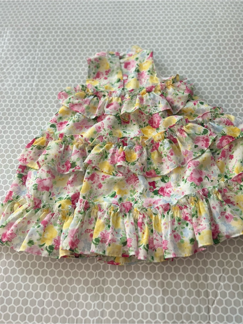 Janie and Jack Floral Ruffle Dress in Pink, Yellow & Green Petticoat Size 3 - Picture 2 of 7